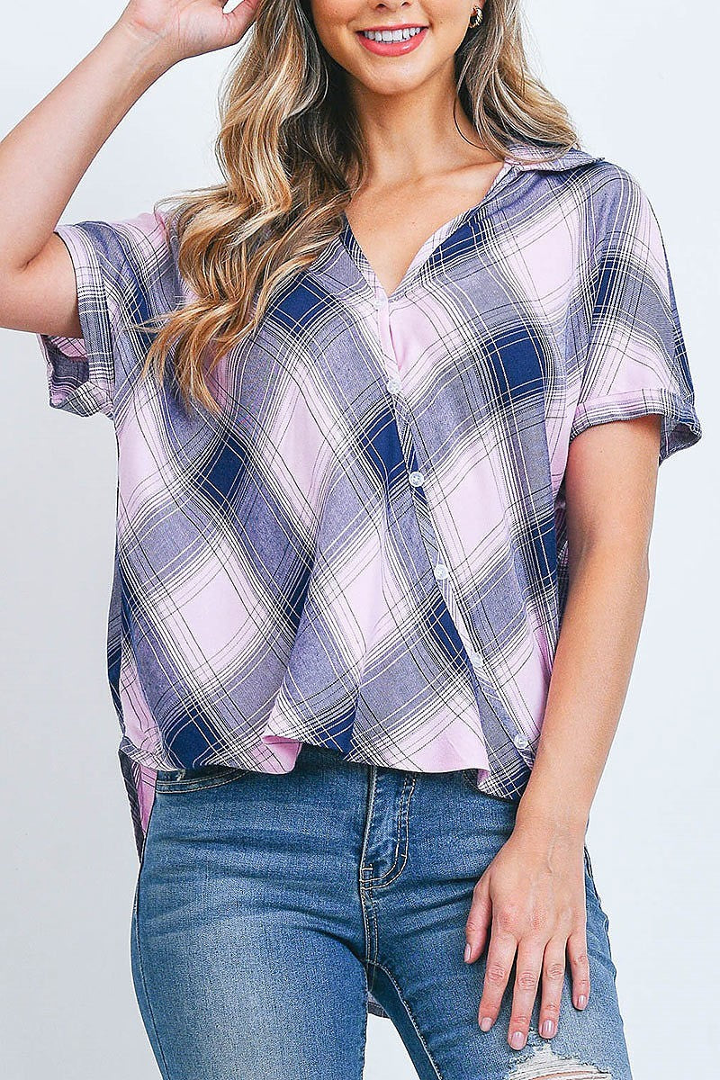 Surplus front plaid wrap top (EF2250)