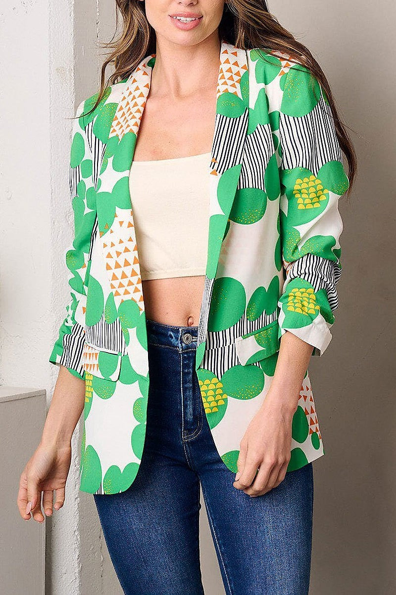 Open front multi print blazer (EFWT3038)