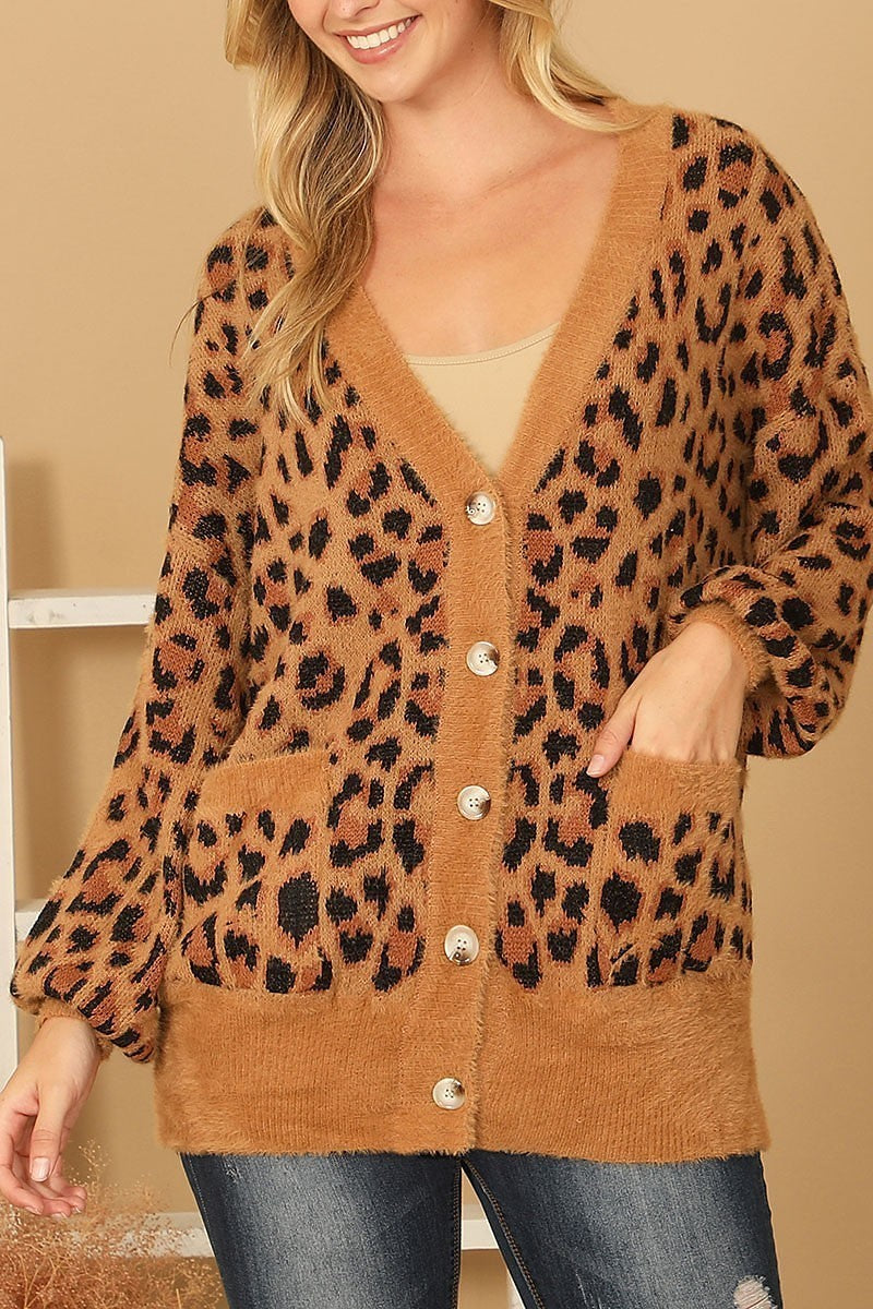 Furry leopard button down cardigan (DGS6708)