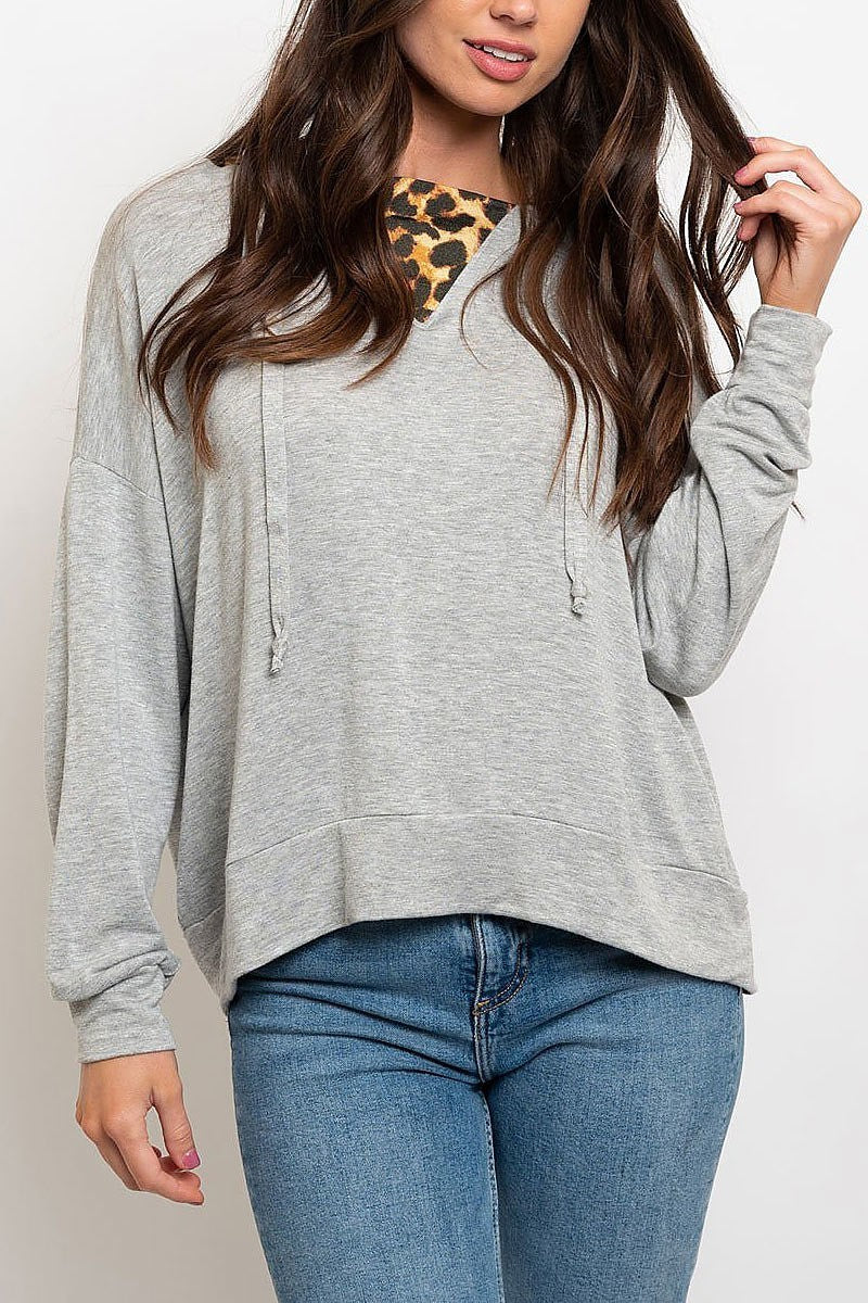 Animal print hoodie color block top (EDWT1856)