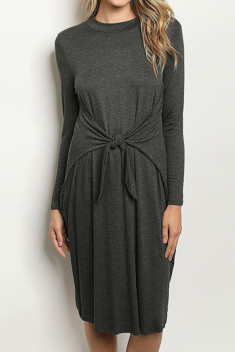 Crew neck waist tie relax fit dress (DED5448)