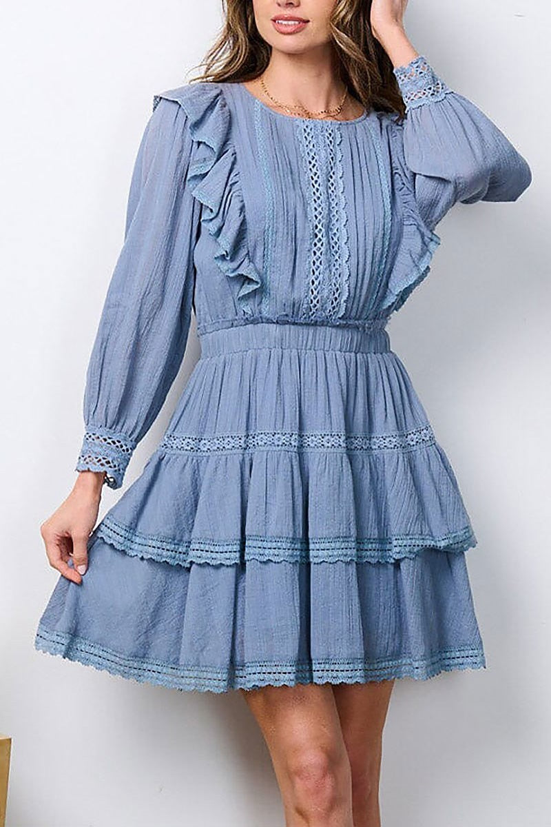 Long sleeve ruffle tiered mini dress (EFWT7272)