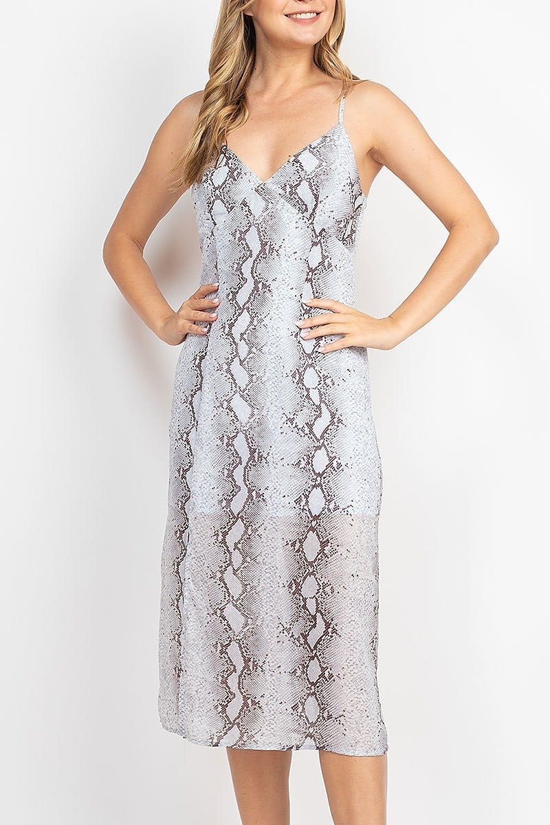 Snake skin v neck sheer print midi dress (DED6841)