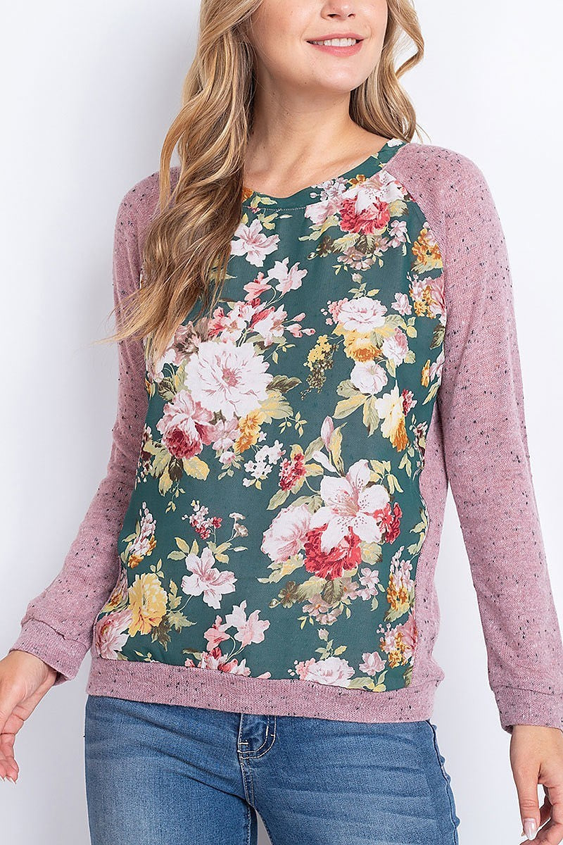 Floral print color block top (EF1923)