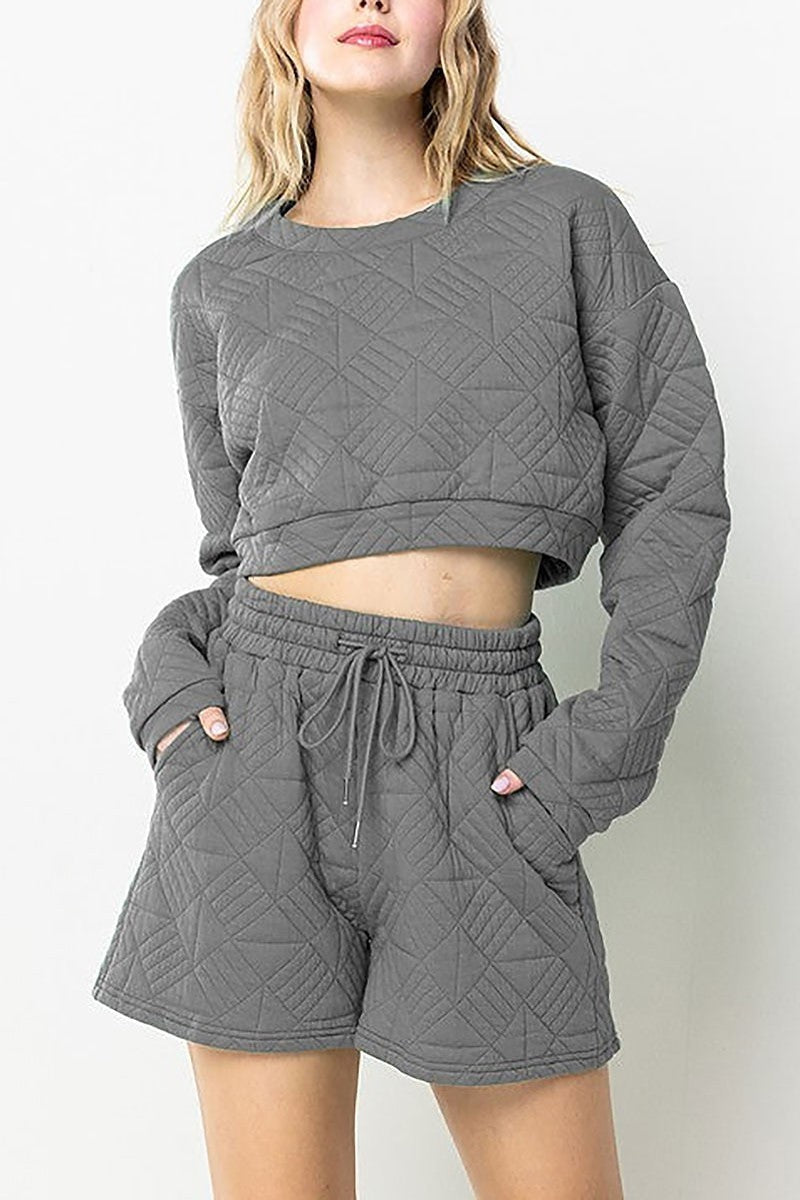 Quilted crop top and shorts set (EDSW4317)