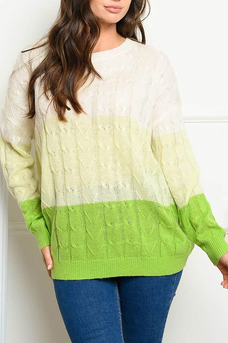 Long sleeve colorblock cable knit sweater (EDWT4048)