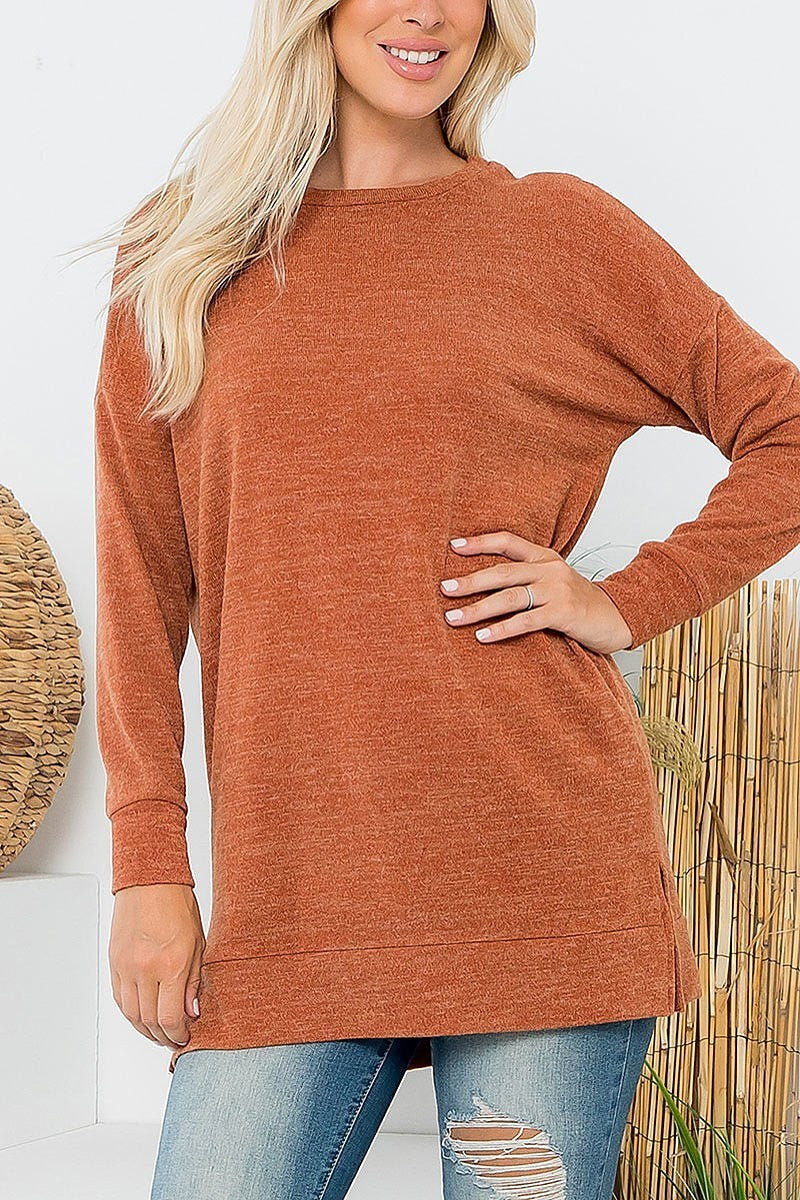 Long sleeve hair mir pullover top (EF6298)