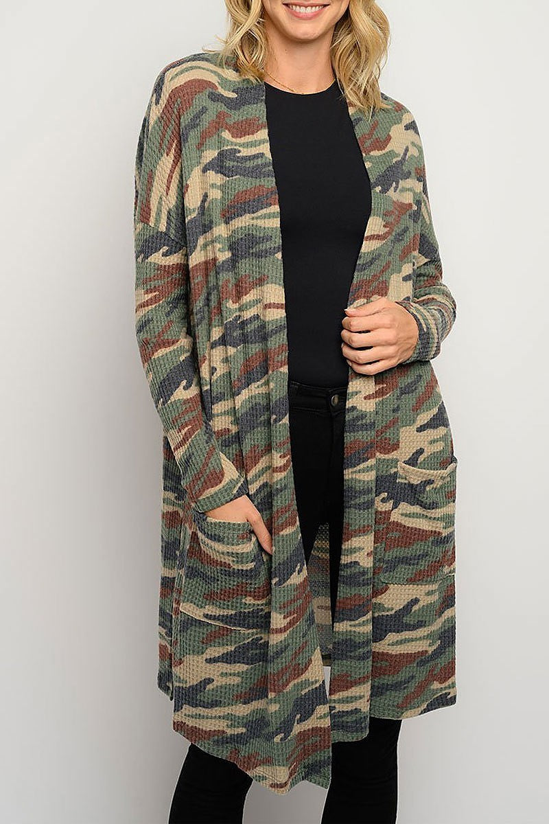 Camo print long sleeve cardigan (EDWT3257)