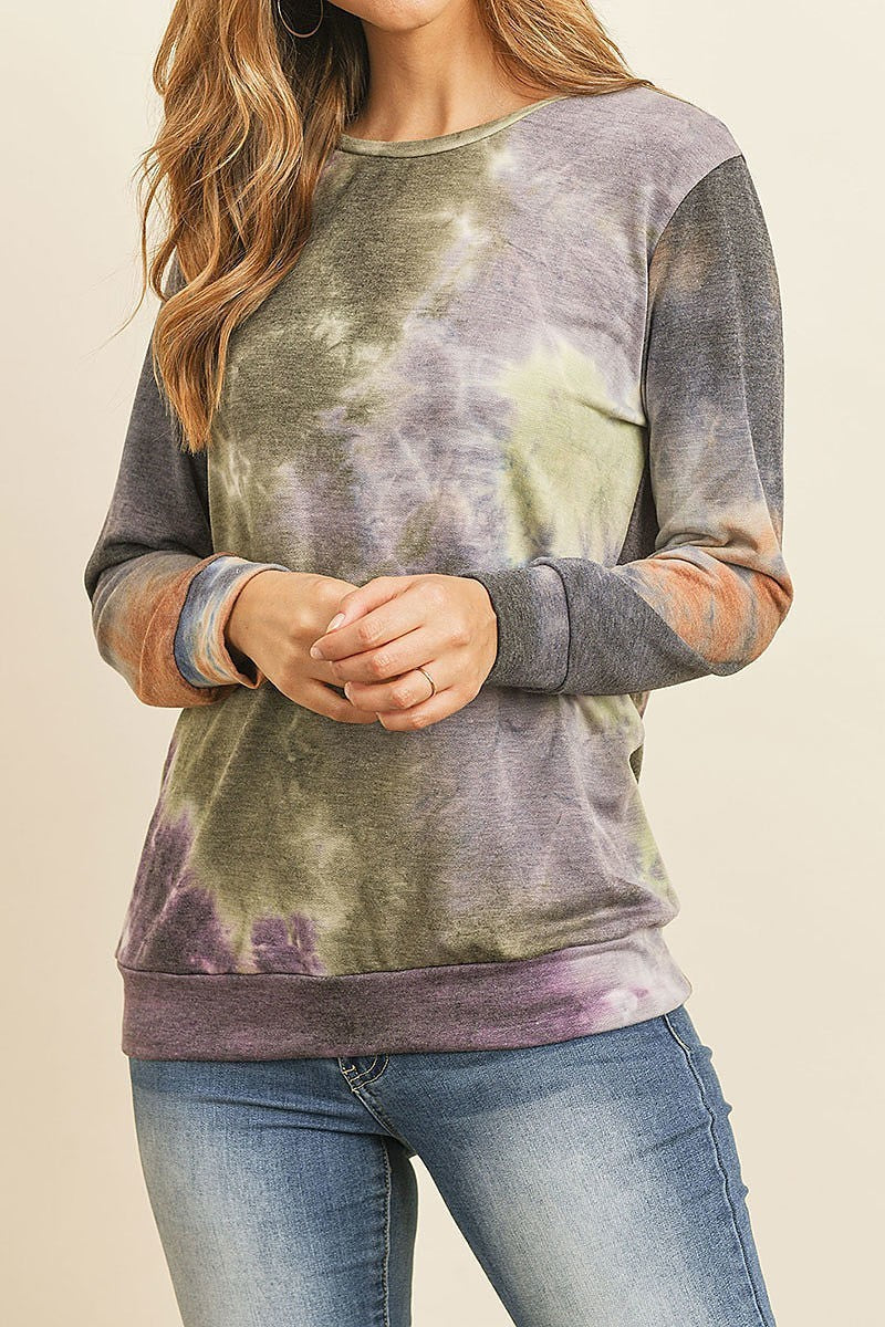 Round neck pull over tie dye top (ED8519)