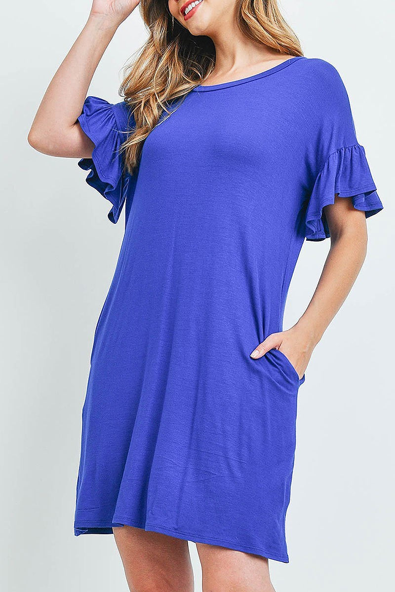 Flutter sleeve pocket dresses (DED6289)