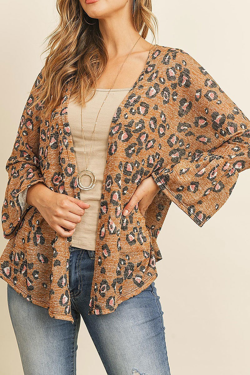 Bell sleeve animal print kimono cardigan (ED8049)