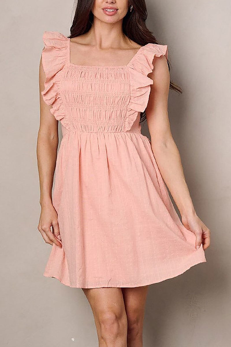 Sleeveless ruffle smock mini dress (EFWT2009)