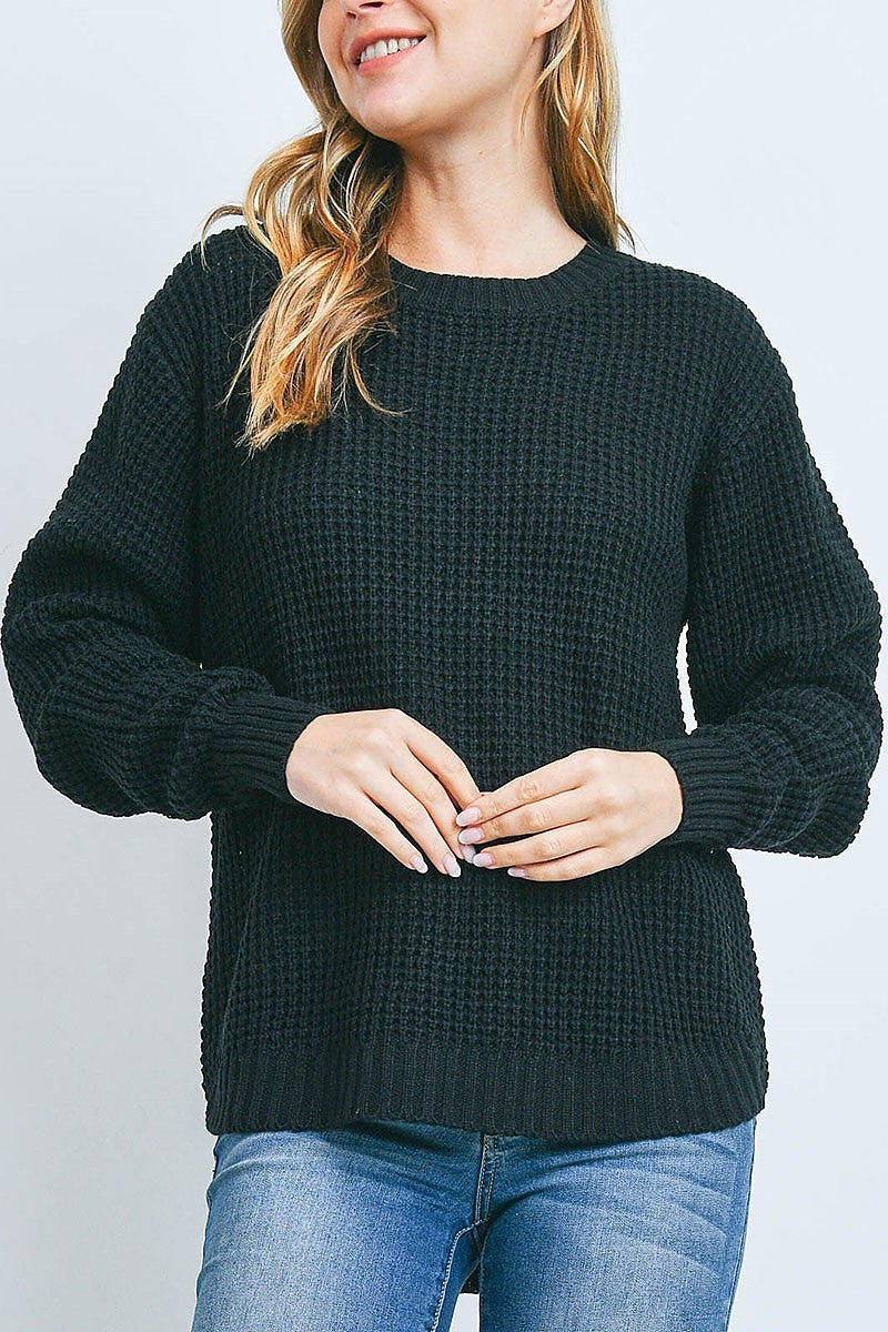 Hi low long sleeve round neck waffle sweater (DGS6739)