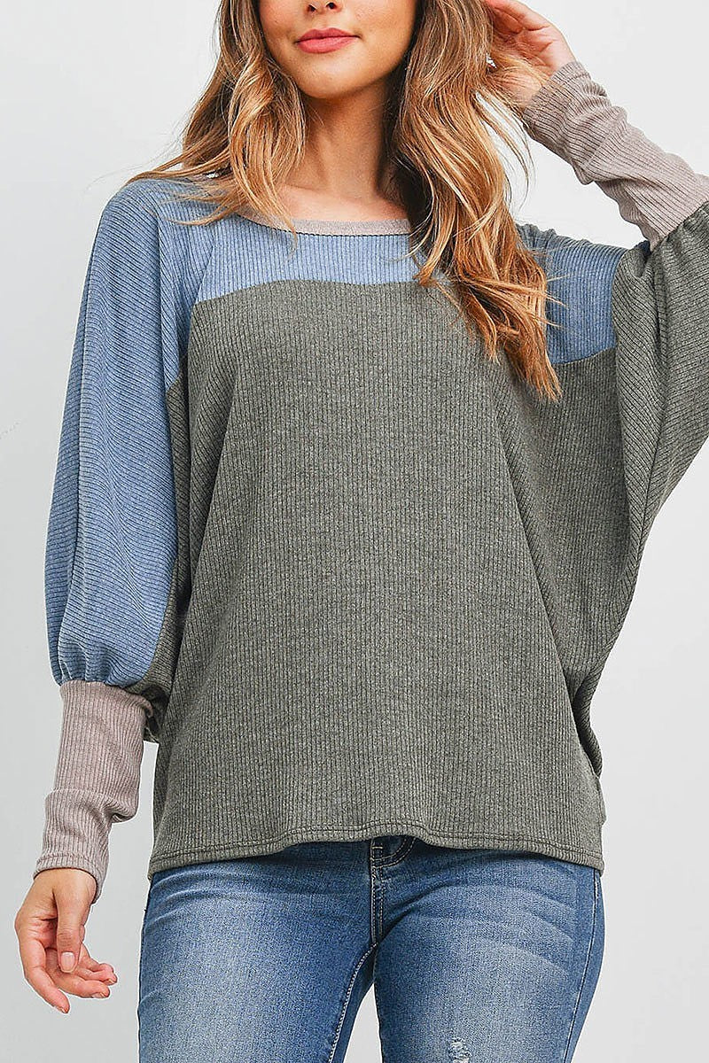 Dolman sleeve bella rib contrast top (EF2163)