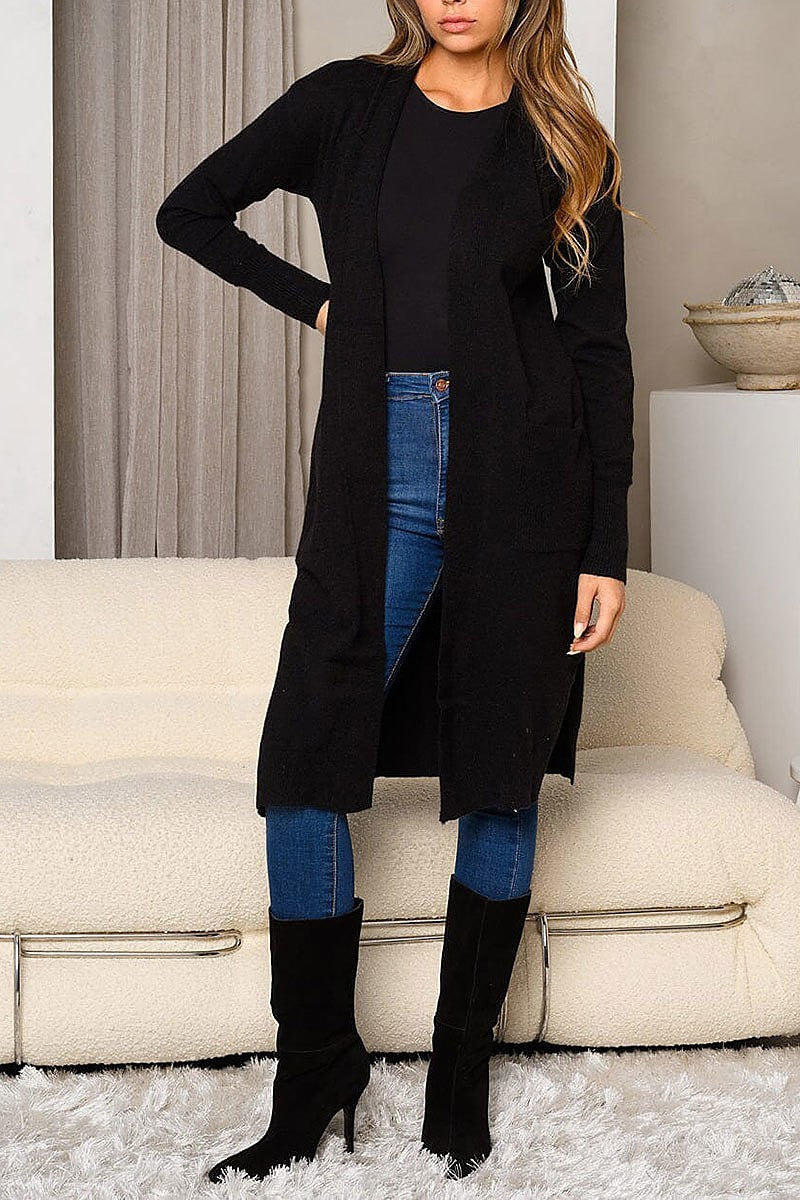 Long sleeve open front duster sweater (EDWT8369)