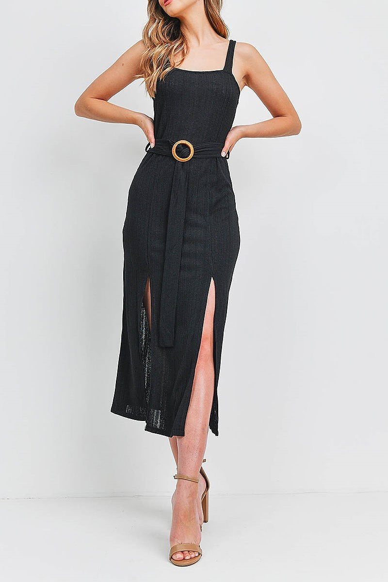 Self belted slit midi dress (DED6654)