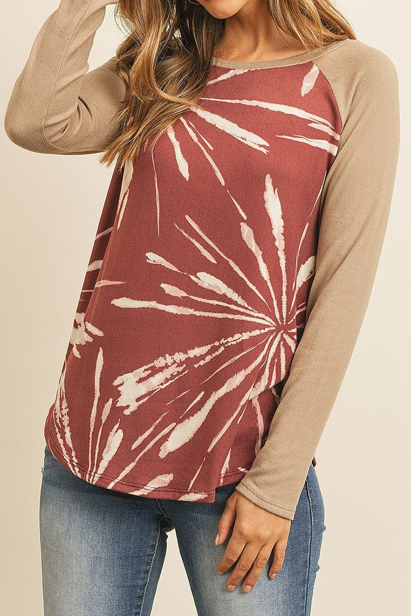 Tie dye print color block top (ED7855-1)