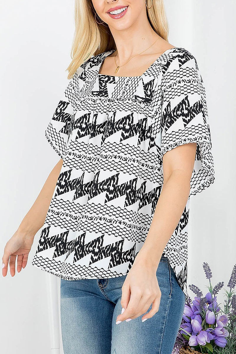 Animal print square neck loose fit top (EF3906)