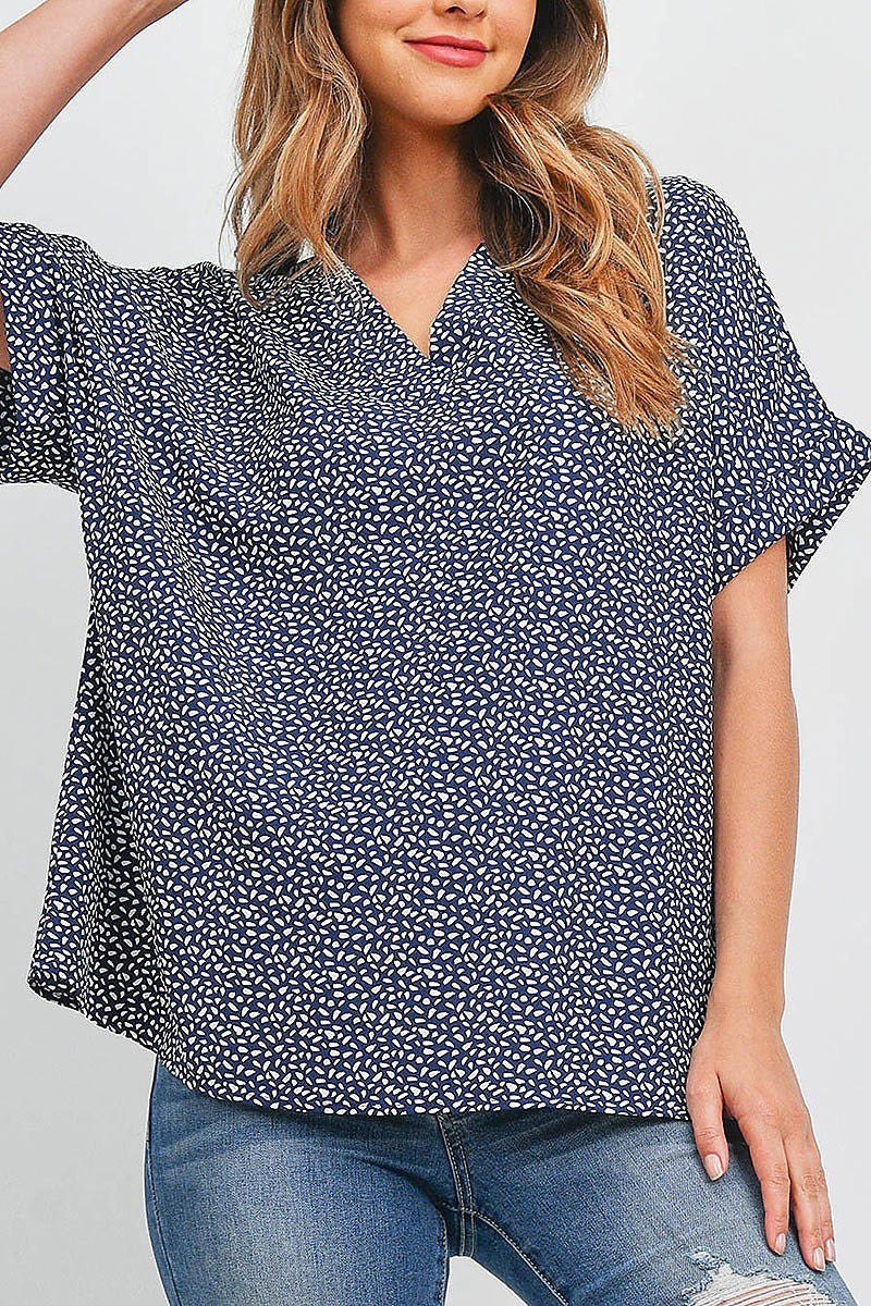 Oversize v neck pebble print top (EF1620)