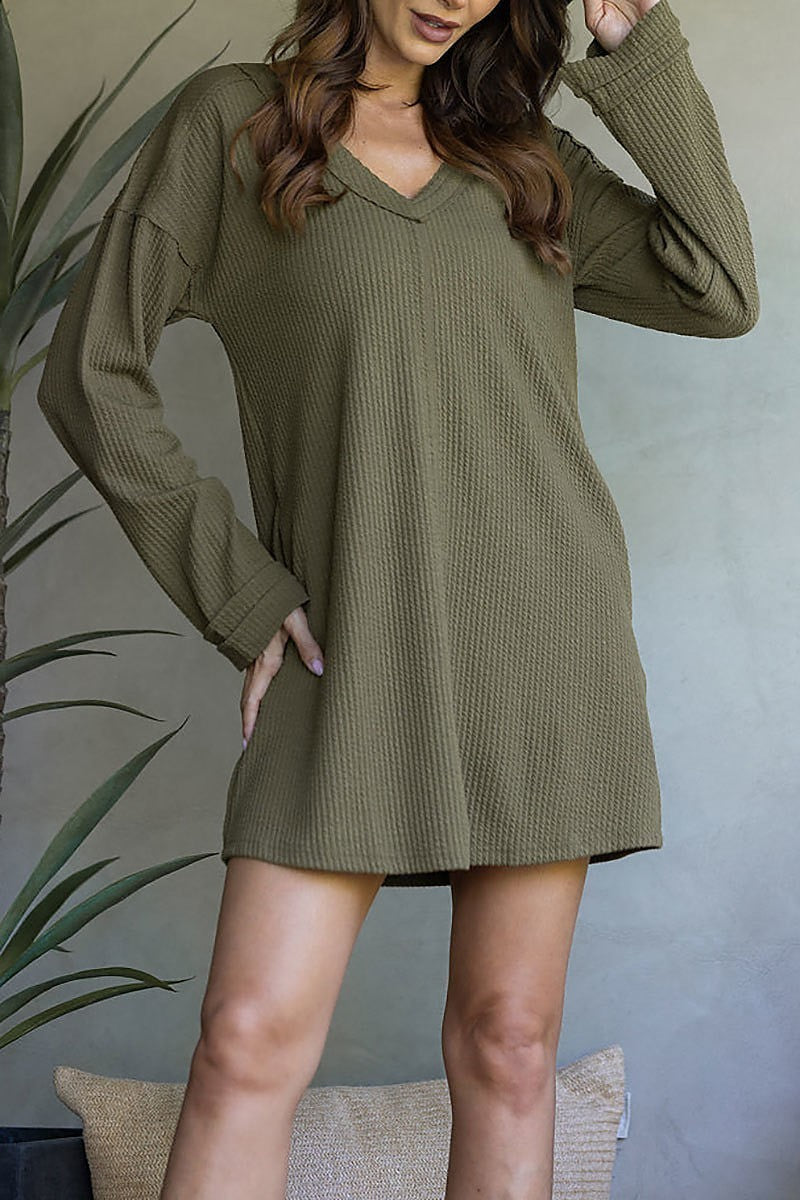 Ribbed knit long sleeves mini dress (EDSW3666)