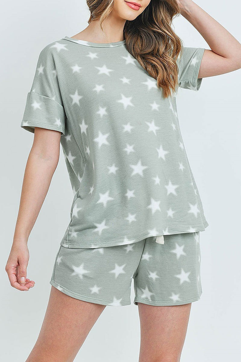 Top and shorts printed stars set with self tie (ED8616-1)