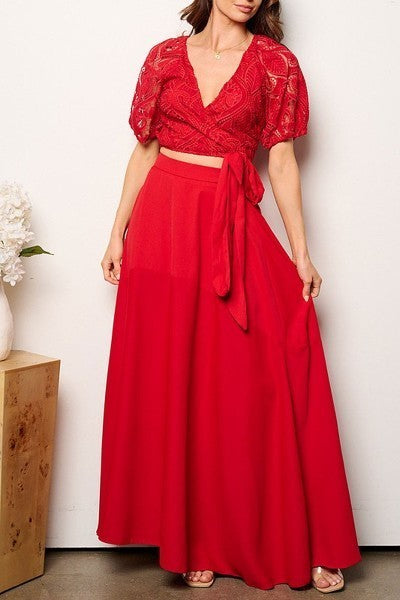 Short sleeve eyelet crop top & maxi skirt 2pc. set (EFWT9233)