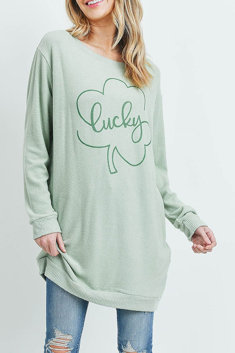 Round neck lucky graphic top (ED8791-1)