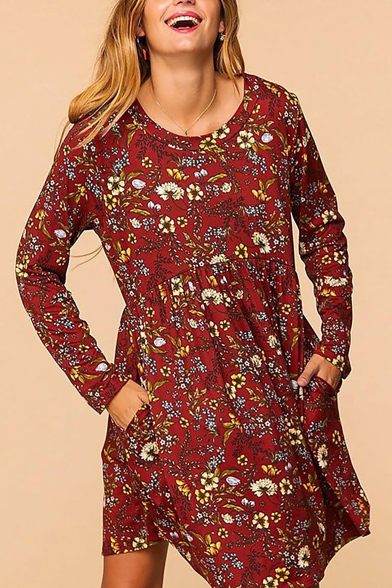 Floral babydoll swing pocketed dress (EDBM5558)