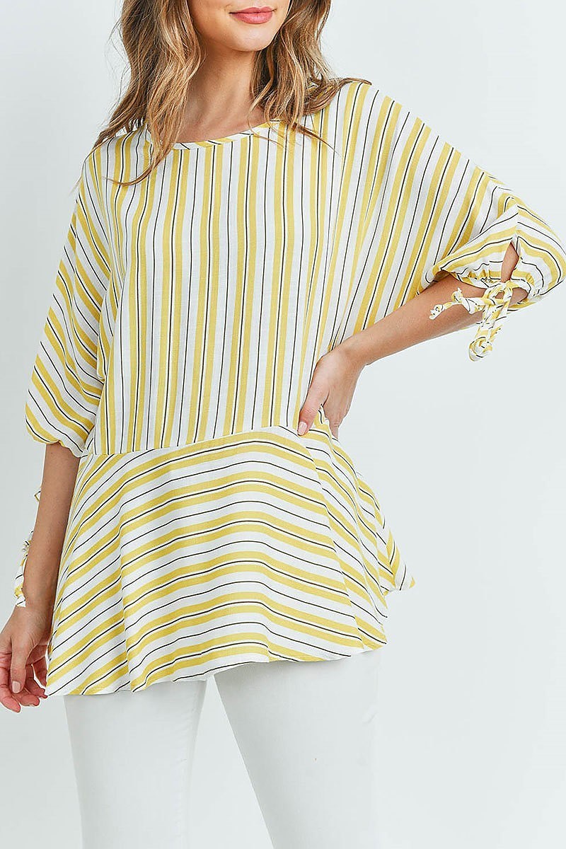 Tie sleeve boat neck stripe loose fit top (ED8587-2)