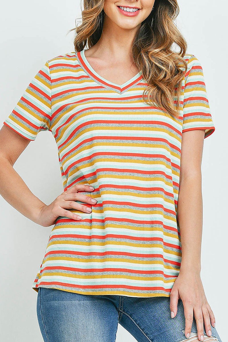 Multi color stripe short sleeve top (ED9799)