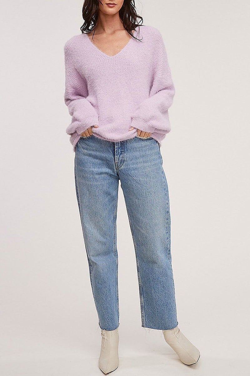 Long sleeve pullover fuzzy sweater (EFWT5485)