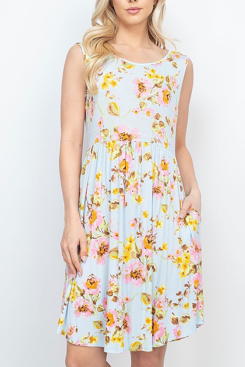 Sleeveless floral round hem dress (DED6537)