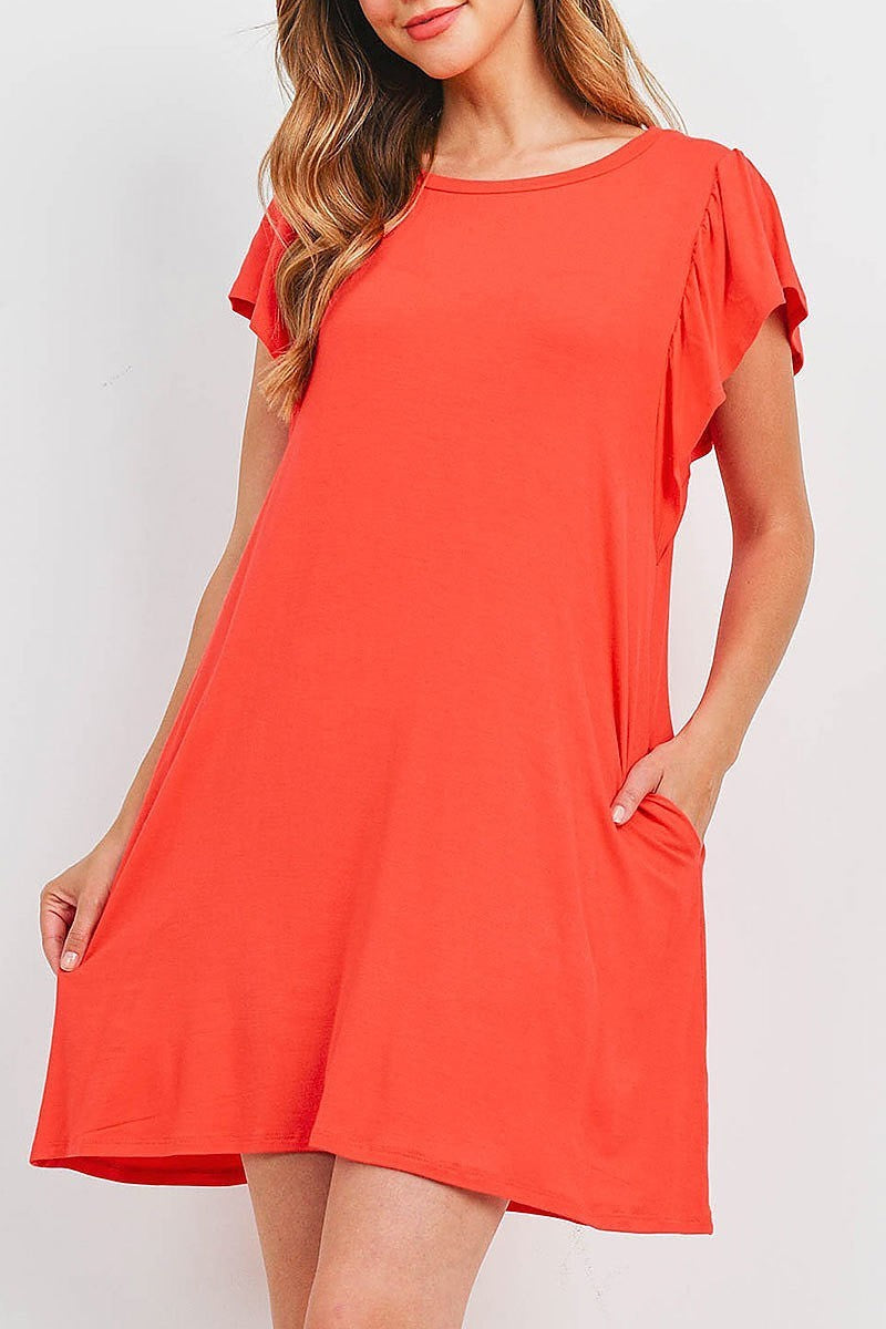 Flutter sleeves side pocket swing dress (DED6390)