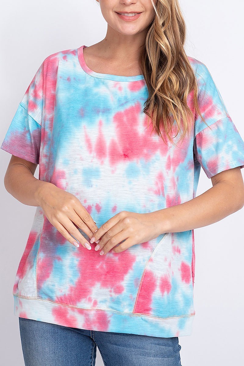 Round neck tie dye loose fit top (EF1907)