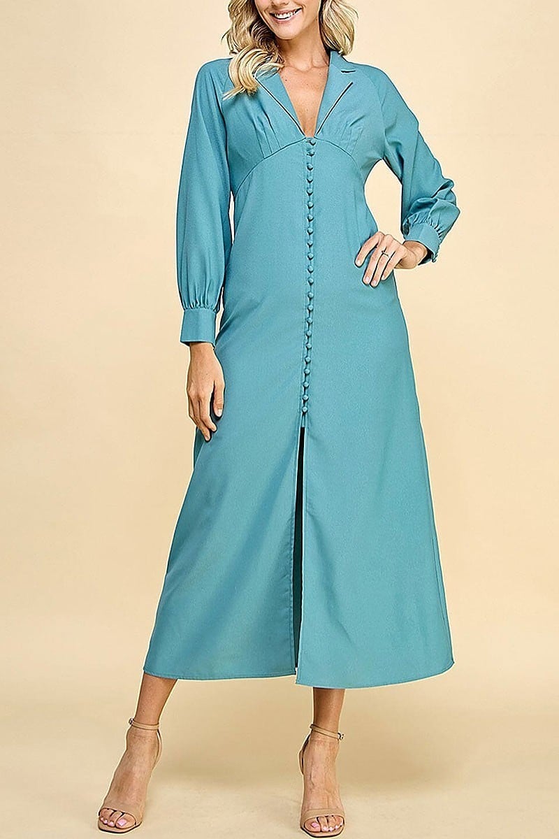 Long sleeve v-neck button up maxi dress (EGWT1335)