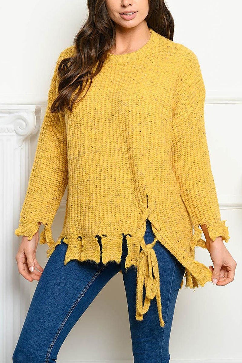 Long sleeve heathered yarn sweater (EDWT4051)