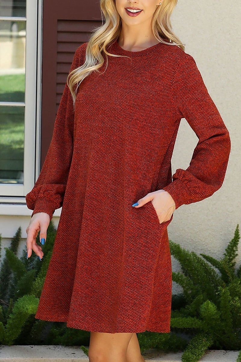 Long puff sleeve jacquard knit dress (DED8806)