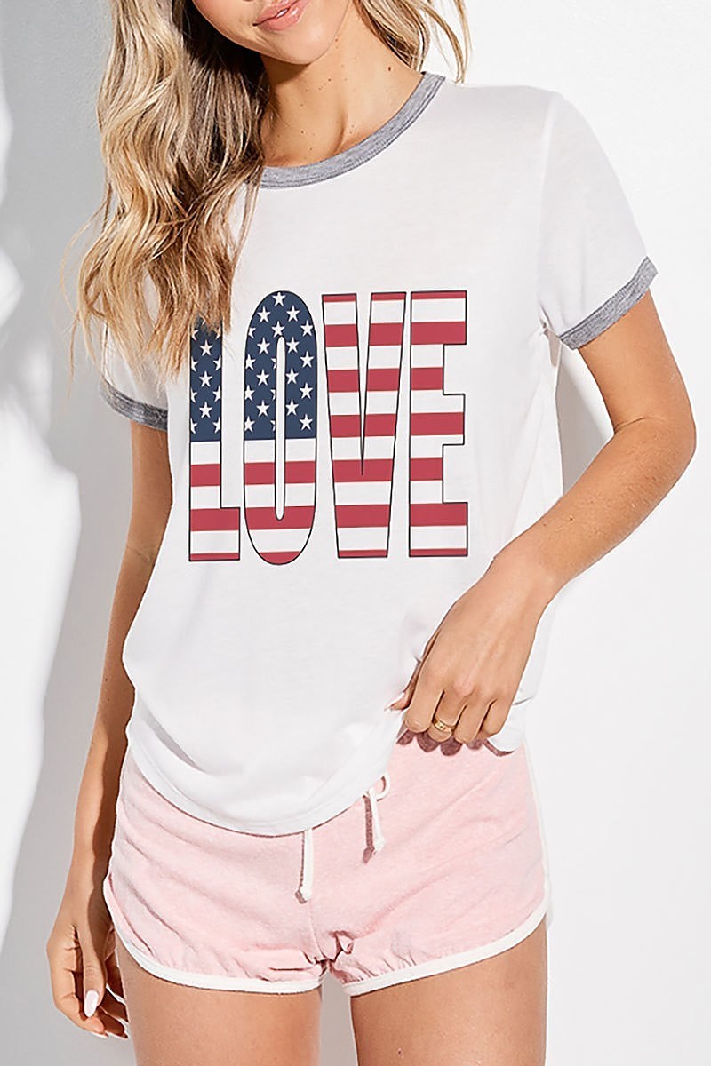 American flag love graphic top (EF4446)