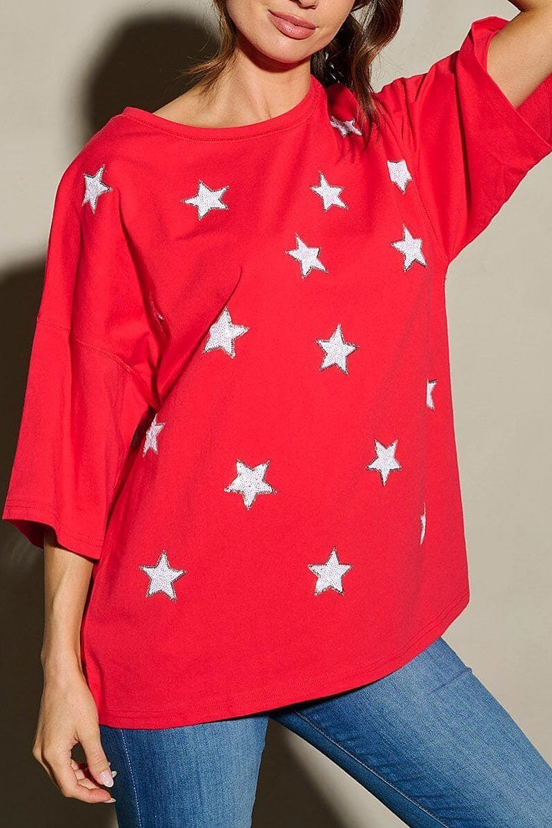 Sequins stars patriotic tunic blouse top (EFWT9744)