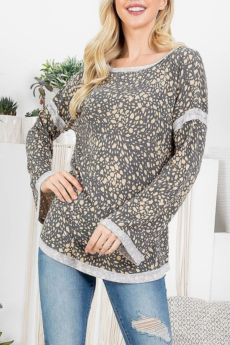 Seam out detial animal print tunic top (EF2928)