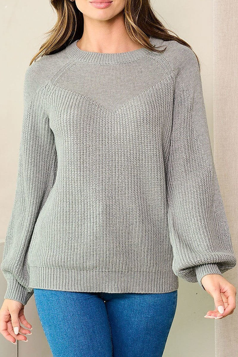 Long ballon sleeve knit sweater (EFWT3656)