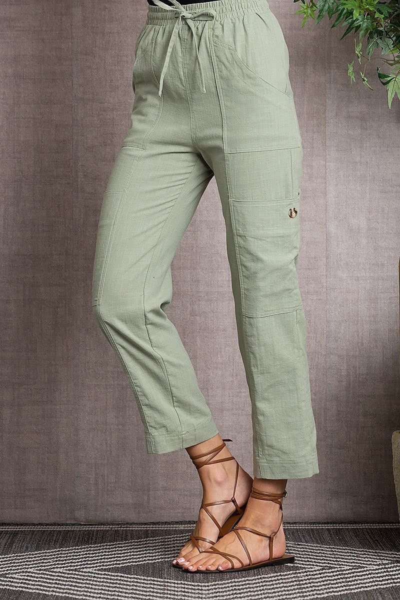 Linen drawstring waist crew pants (EDSW3369)