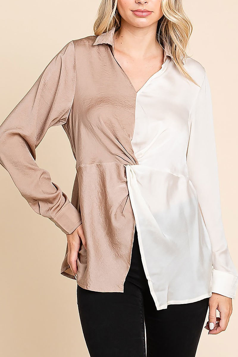 Color block front twisted blouse (EDH1663)