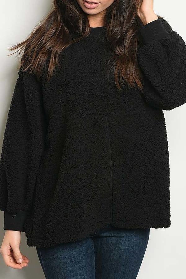 Crew neck loose fit sherpa sweater top (DGS2945-1)