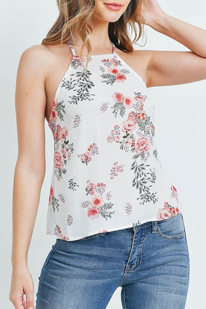 Halter neck floral print top (ED8595)