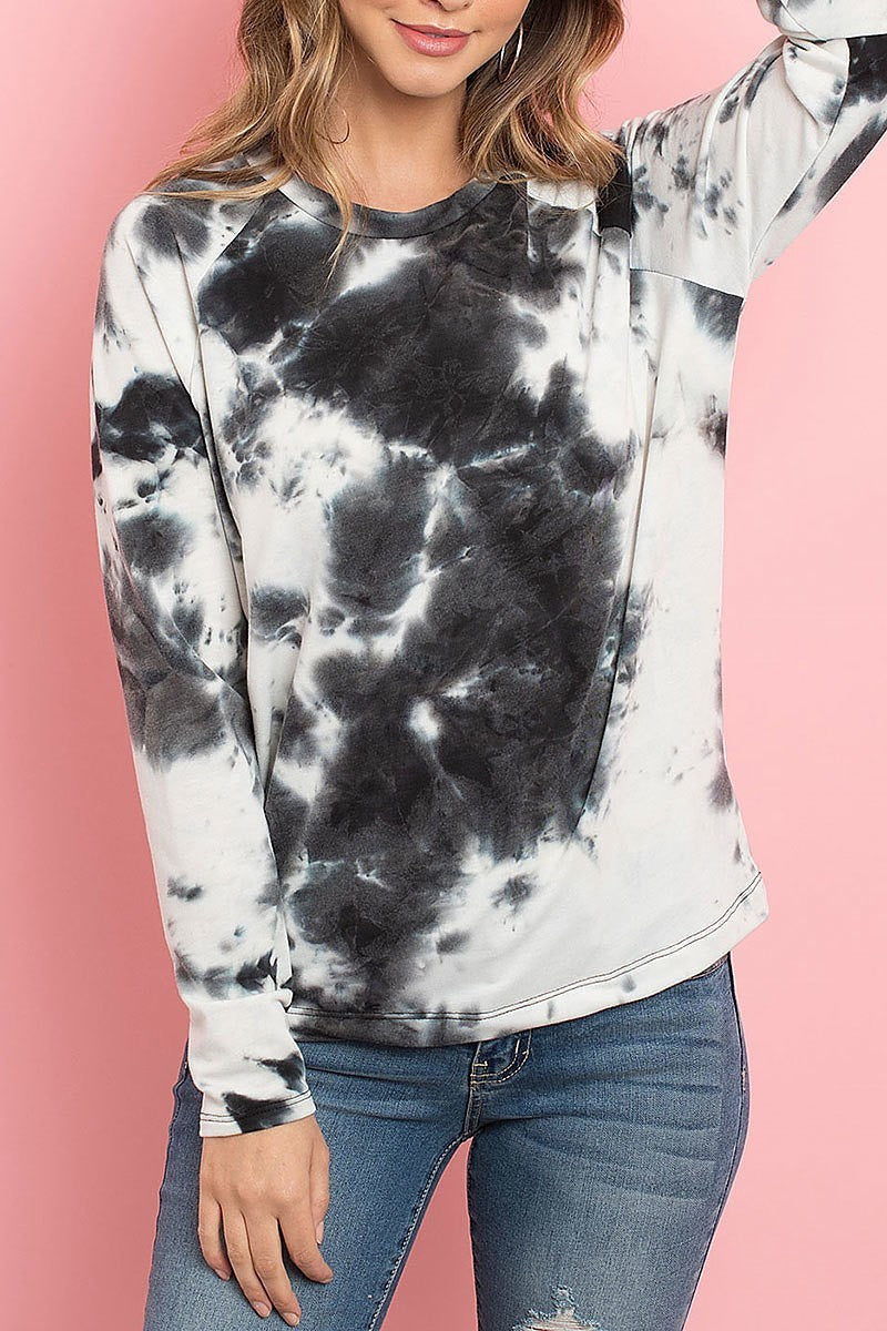 Tie dye round neck long sleeved top (ED8241)