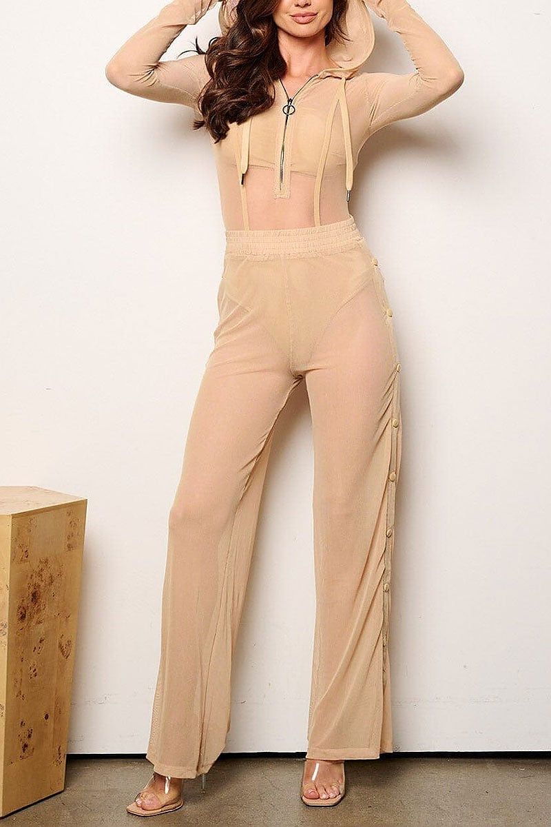 Long sleeve bodysuit & wide leg pants mesh 2pc.set (EFWT9337)