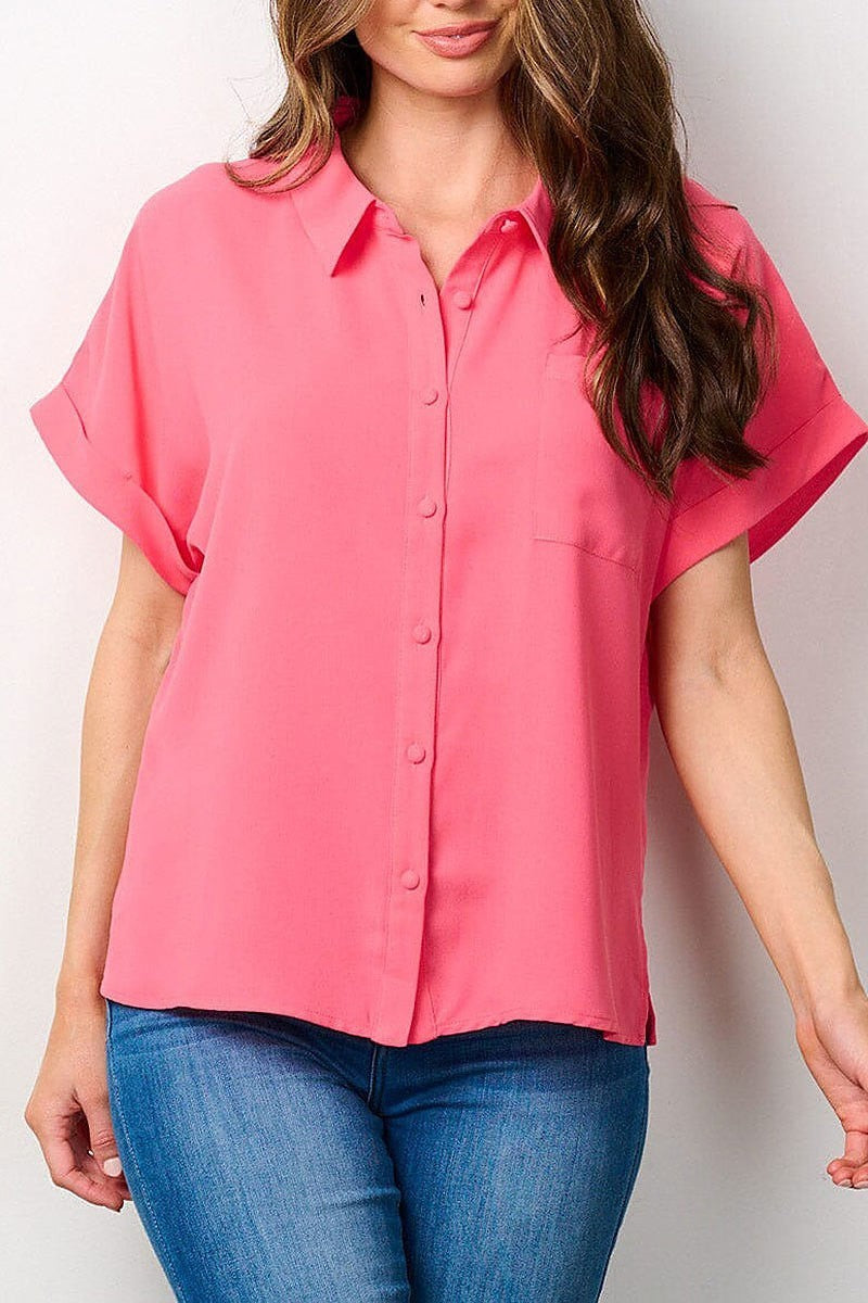 Short sleeve button up blouse top (EFWT7764)