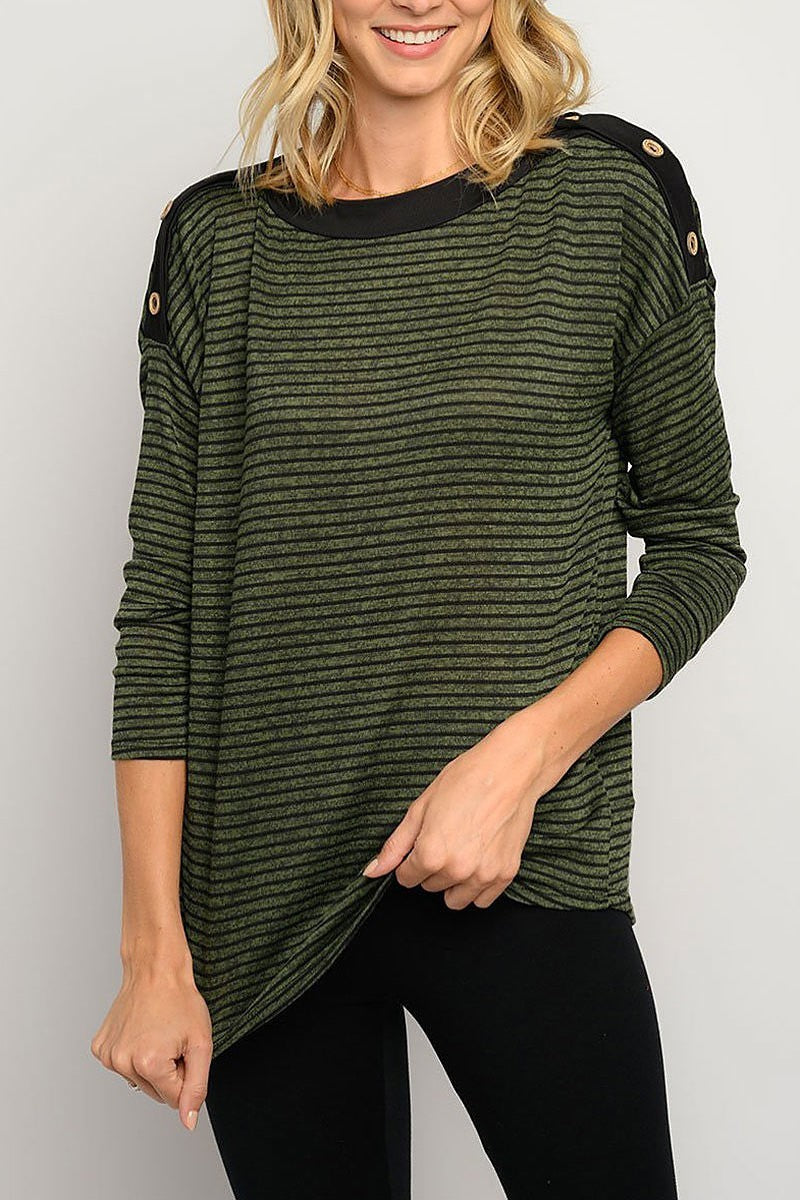 Stripes long sleeve button detail top (EDWT3240)