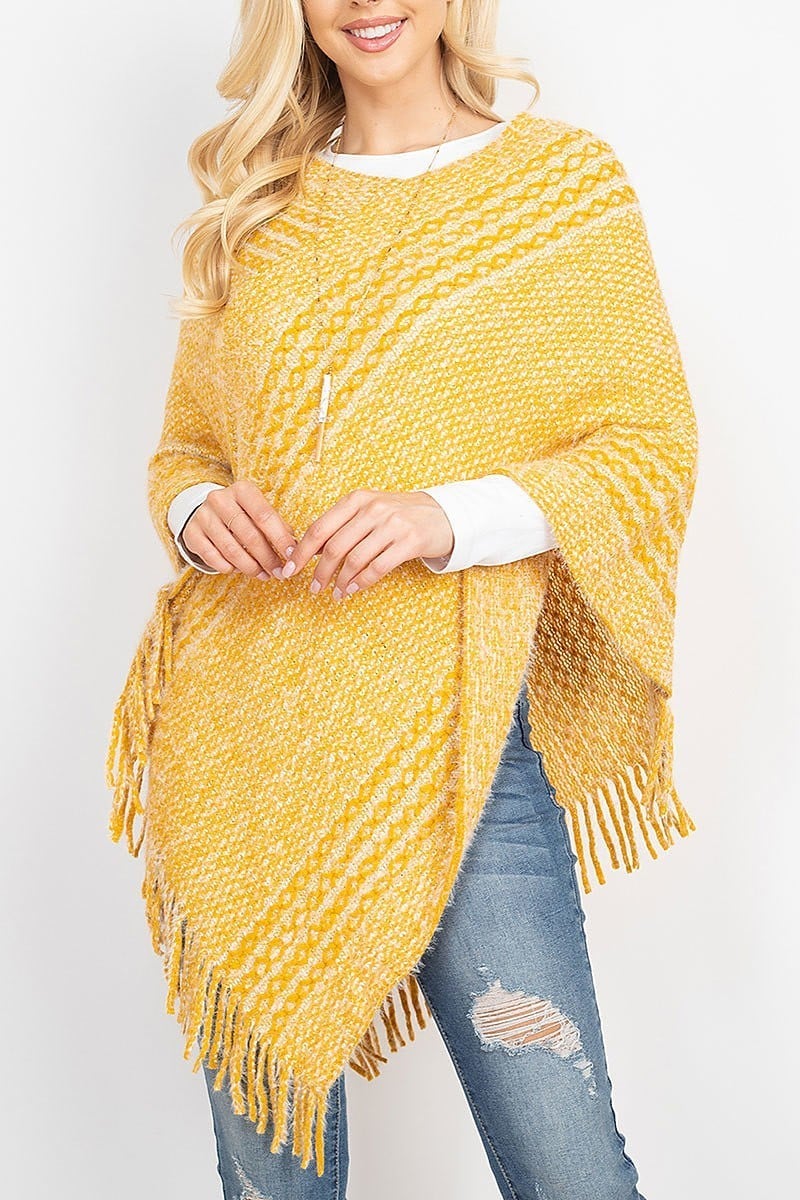 Striped knit tassel poncho (DGS5312)